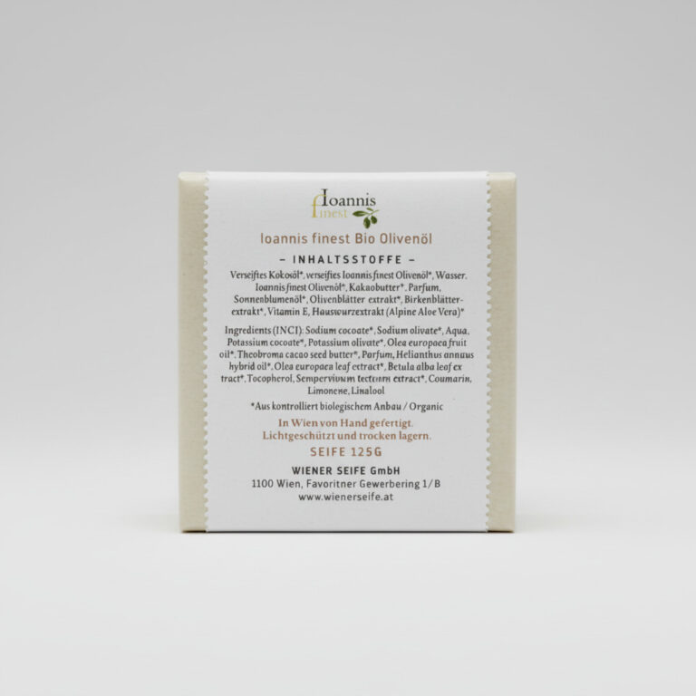 Wiener Seife Olivenöl Ioannis Finest Rückseite Inhaltsstoffe