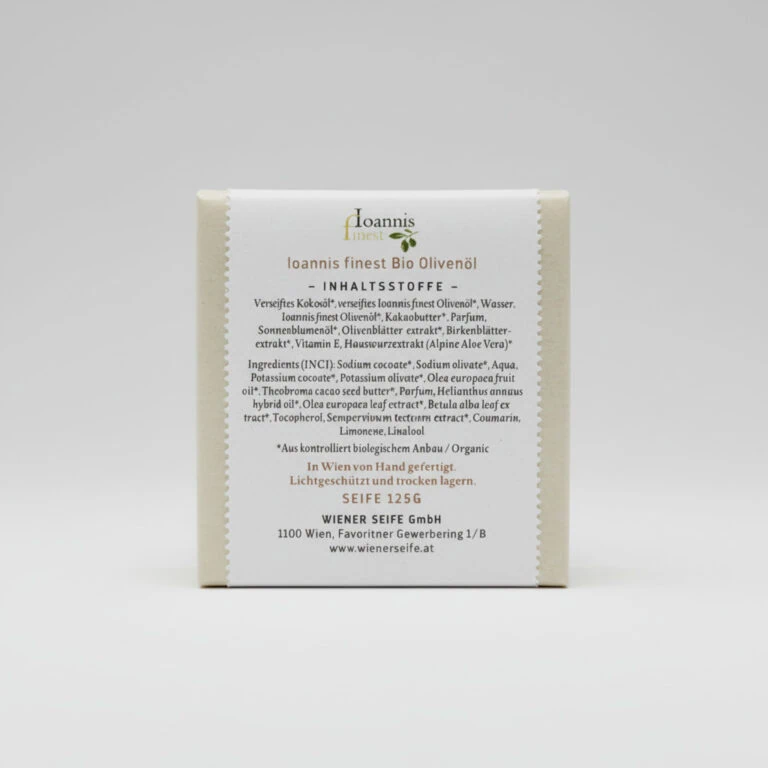 Wiener Seife Olivenöl Ioannis Finest Rückseite Inhaltsstoffe